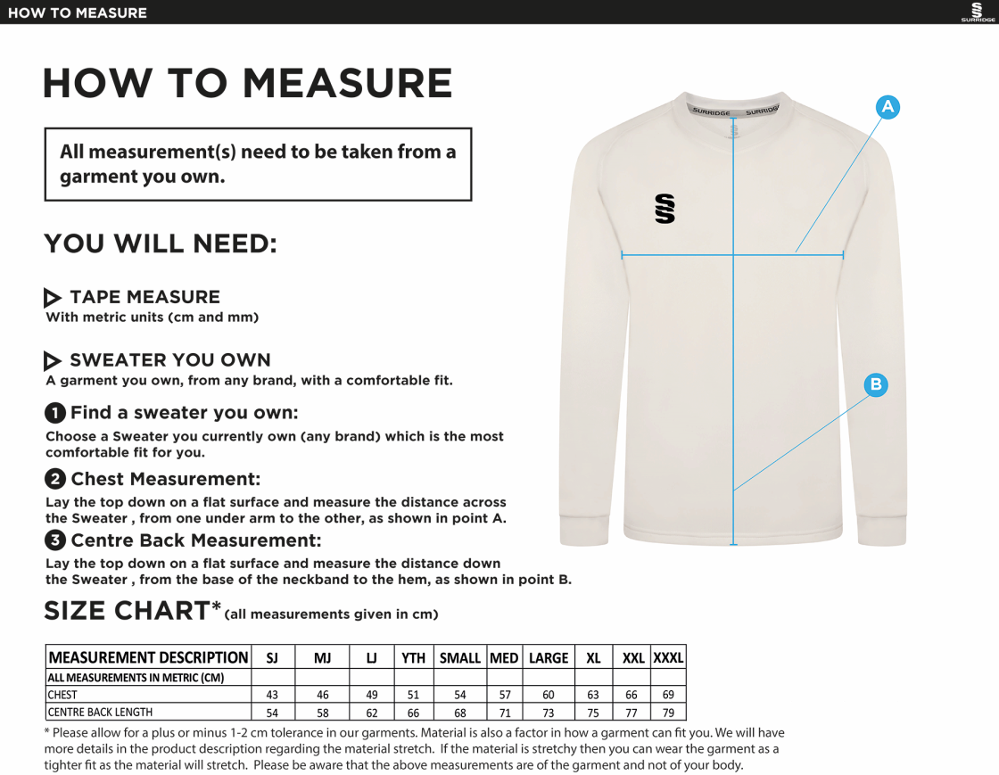 Dunlop Pak Stars CC Blast Long Sleeve Cricket Sweater - Size Guide