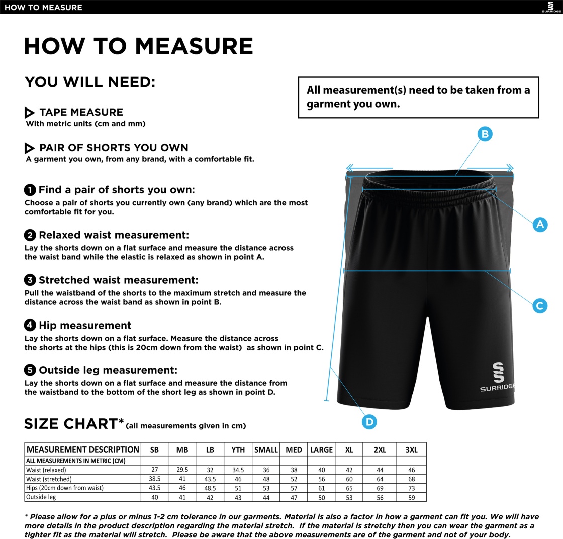 Dunlop Stars Cricket Club - Blade Shorts - Size Guide